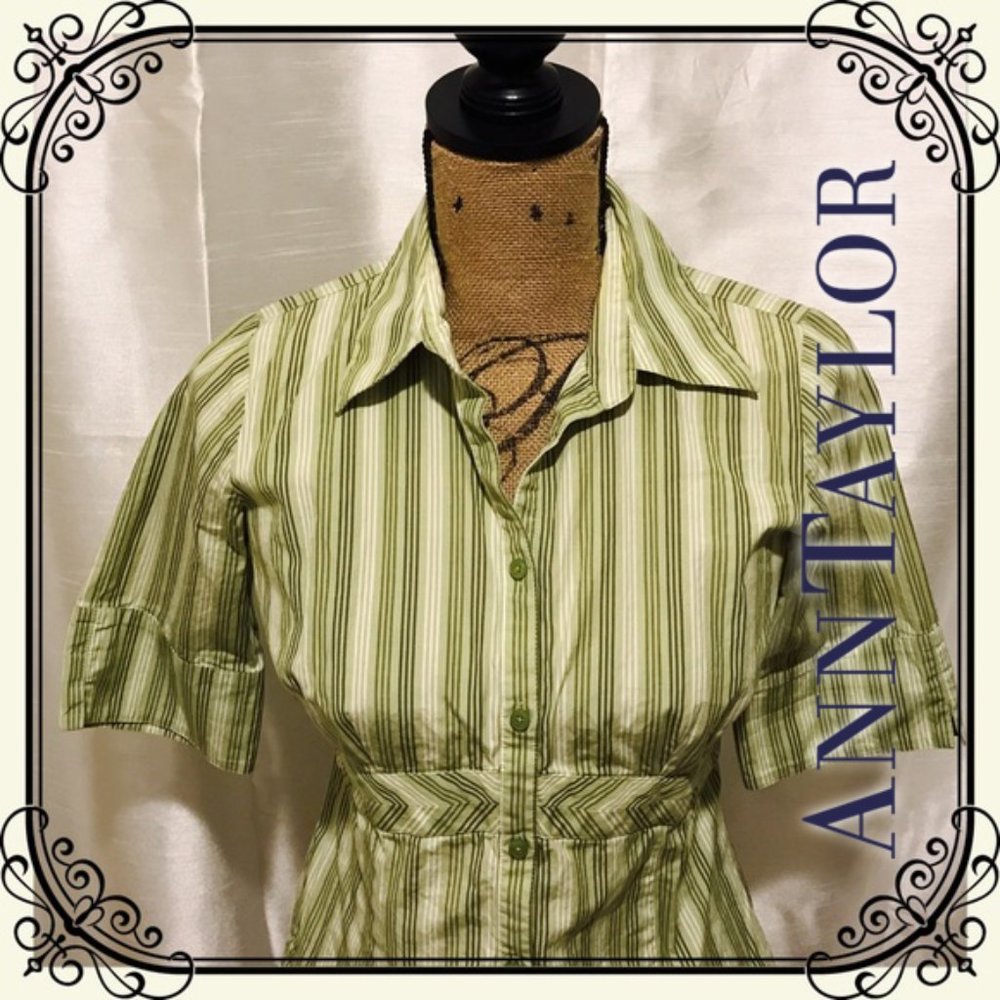 Adorable green and white striped button down